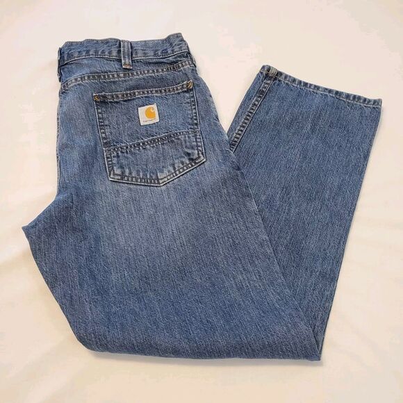 Carhartt Mens Relaxed Fit Jeans 36x30 Medium Blue Denim Workwear Street EUC - Picture 1 of 8